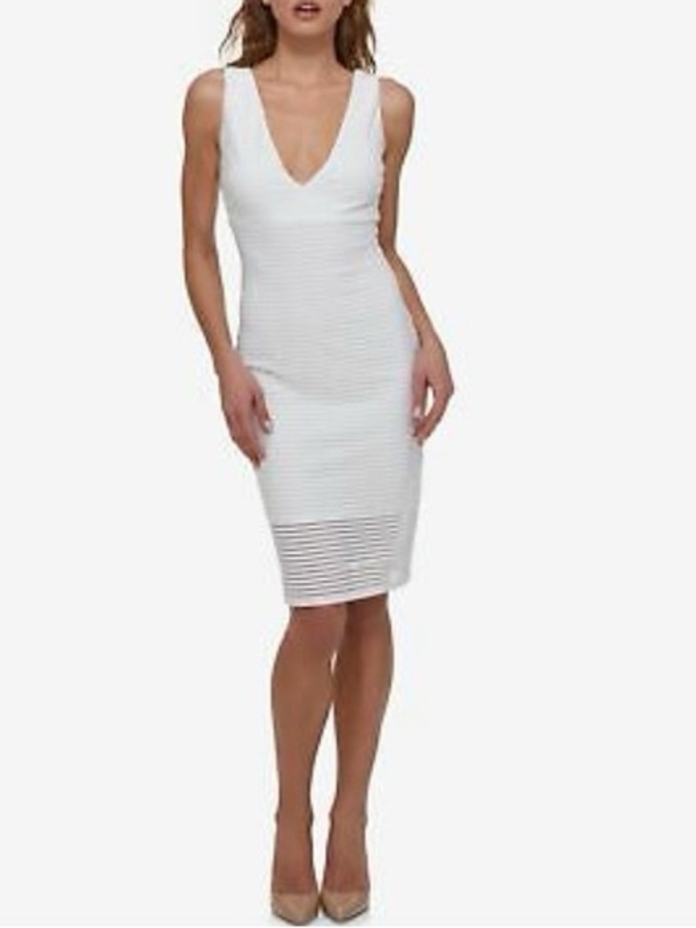Guess White V-Neck Ribbed Sheath Dress size 2